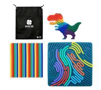 Silicone Sensory Activity Boards for Children - Pack of 2 Reversible Boards with 24 Colourful Silicone Strings | Calming Fidget Toy for Fine Motor Skills, Focus, Autism, ADHD, SEN (Square + T-Rex)