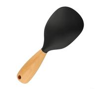 Silicone Serving Spoon for Rice with Integrated Wooden Handle for Enhanced Control and Heat Resistant Operation (Black)
