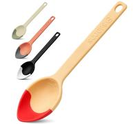 Silicone Serving Spoon with Soft Tip Edge - Scraper Spoon for Jars, Pots & Pans - 3-in-1 Scoop, Scrape & Serve - Nonstick Heat Resistant Cooking Spoon (Scoups) (Red/Yellow)