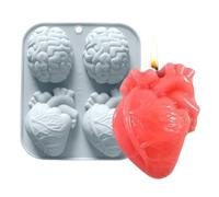 Silicone Shape for Heart Brain Shapes 3D Heart-4-4 Times for Epoxy Resin | Halloween Craft Supplies, Nonstick Shape for Soap Tone, Chocolate Moff-Pudding