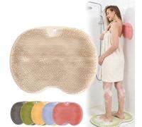 Silicone Shower Foot Scrubber Mat, Back Washer Brush Pad for Shower, 2026 Upgraded Massage Pad with Non-Slip Suction Cups for Soothes Tired Feet (Khaki)