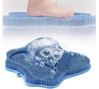 Silicone Shower Foot Scrubber Mat, Shower Foot Scrubber Mat with Non-Slip Suction Cups, Wall Mounted Foot Back Cleaning for Use in Cleaner Men and Women (Blue)