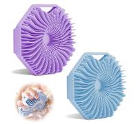Silicone Shower Scrubber Body - 2 Pack Blue & Purple Soft Silicone Loofah Scrubbers for Body Exfoliation - Handheld Bath Brush Gentle for All Skin Types - Quick-Dry Sud Scrub for Men & Women