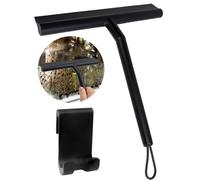 Silicone Shower Squeegee,Silicone Shower Squeegee with Hook & Lanyard,Black Window Glass Scraper Squeegee Shower Cleaner,Window Glass Scraper for Bathroom Mirror Wipe Car Glass Door Window(Black)