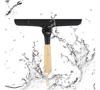 Silicone Shower Squeegee with Swivel Bamboo Handle, All Purpose Rotating Blade Glass Wiper, for Shower Door Mirror Window, Heavy Duty Rubber Lip Bathroom Cleaner, Lightweight Reusable