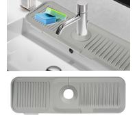 Silicone Sink Faucet Mat, Kitchen Sink Splash Guard, Silicone Draining Mat Around Tap for Sink, Flexible Kitchen Sink Guard Faucet Handle Drip Catcher Tray for Bathroom Countertop Caravan (Grey)