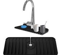 Silicone Sink Protector Mat, Sink Splash Tray and Sink Organiser, Sink Faucet Easy-to-Clean Sink Mat, Drip Draining Mat, Kitchen Sink Accessories, Anti Slip Kitchen Splash Guard, Draining Black
