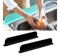 Silicone Sink Splash Guard,Water Splash Guard Sink Edge Protector for Kitchen Bathroom,Faucet Water Splatter Backsplash Protector,Non-Slip Bathtub Splash Guard,Kitchen Splash Sink Fence (black 2PC)