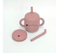 Silicone Sippy Cup 6+ Months, Sweet Peas Easy Grip & No Spills Straw Cup for Babies, Baby Cups with Soft Straw and Lid, BPA Free and Toddler Friendly (Powder Rose)