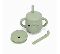 Silicone Sippy Cup 6+ Months, Sweet Peas Easy Grip & No Spills Straw Cup for Babies, Baby Cups with Soft Straw and Lid, BPA Free and Toddler Friendly (Sage)