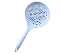 Silicone Skimmer Spoon Colander with Long Handle Heat Resistant Large Strainer Mesh Drainer for Cooking Frying Hot Oil Pasta Vegetables and Noodles Kitchen Utensil Tool 14.4 Inch White Blue(Blue)