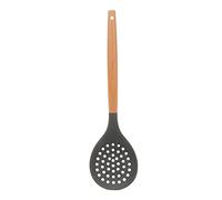 Silicone Skimmer Spoon, Non-Stick Silicone Slotted Skimmer Spoon, with Heat-Resisting Comfortable Wooden Handle, Durable Draining Spoon for Kitchen Cooking, Vegetables(Color:1pc, Grey)