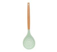 Silicone Skimmer Spoon, Non-Stick Silicone Slotted Skimmer Spoon, with Heat-Resisting Comfortable Wooden Handle, Durable Draining Spoon for Kitchen Cooking, Vegetables, Meat, 12.6 Inch(1pc, Green)