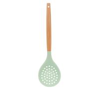 Silicone Skimmer Spoon, Non-Stick Silicone Slotted Skimmer Spoon, with Heat-Resisting Comfortable Wooden Handle, Durable Draining Spoon for Kitchen Cooking, Vegetables, Meat, 12.6 Inch(1pc, Green)