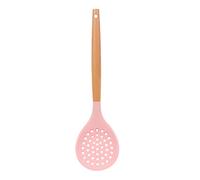 Silicone Skimmer Spoon, Non-Stick Silicone Slotted Skimmer Spoon, with Heat-Resisting Comfortable Wooden Handle, Durable Draining Spoon for Kitchen Cooking, Vegetables(Color:1pc, Pink)