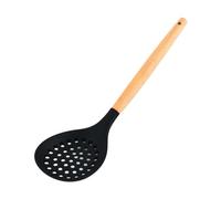 Silicone Skimmer Spoon, Non-Stick Silicone Slotted Skimmer Spoon, with Heat-Resisting Comfortable Wooden Handle, Durable Draining Spoon for Kitchen Cooking, Vegetables(Color:1pc, Black)