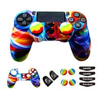 Silicone Skin Cover for Ps4 Controller (1pc Anti-Slip Case, 1 Pair L2 R2 Trigger Extender, 4pcs Thumb Grips,4pcs LED Light Bar Decal) Protector for DualShock PS4/ Slim/Pro Controller