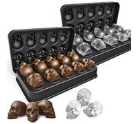 Silicone Skull Ice Cube Tray with Lid - 3D Skull Head Ice Mold Maker for Whiskey, Cocktails, Beverages & Chocolate - Reusable Non-Stick Food-Grade Silicone Mould (Pak of 2)