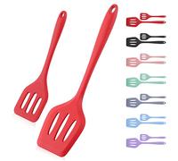 Silicone Slotted Spatula, Silicone Turner, Slotted Spatula for Cooking, Spatulas for Nonstick Cookware, Spatulas Silicone Heat Resistant, Rubber Spatula for Fish, Eggs (Red)