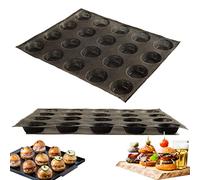 Silicone Small Hamburger Bun Mold, Mini Hamburger Bun Pan 20 Cavity, Perforated Hamburger Bread Mold, Nonstick Burger Bun Pan with Pinholes, Mesh Baking Tray for Gluten-Free Hamburger Buns Black