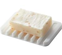 Silicone Soap Dish with Drain for Shower Bathroom Bar Soap Holder, Self Draining Drying Tray - White