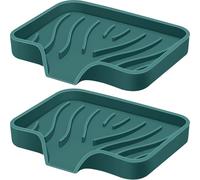 Silicone Soap Dish with Drain, SAISN Kitchen Soap Tray for Shower 2 Pack Self Draining Soap Dish Soft Bathroom Soap Holder for Kitchen Sink Flexible Portable Soap Saver, Green