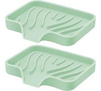 Silicone Soap Dish with Drain, SAISN Kitchen Soap Tray for Shower 2 Pack Self Draining Soap Dish Soft Bathroom Soap Holder for Kitchen Sink Flexible Portable Soap Saver, Light Green
