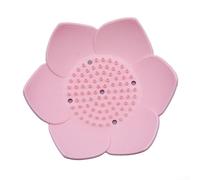 Silicone Soap Dish with Efficient For Draining System and Unique Lotus Shape (pink)