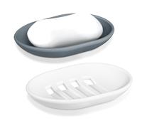 Silicone Soap Dishes, 2pcs Soap Dish with Drainage, Non-Slip and Portable Soap Tray, Bar Soap Holder for Shower, Bathroom, Kitchen - Grey & White
