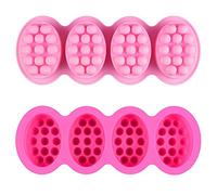 Silicone Soap Mold, 4 Cavity Oval Massage Soap Mould Cookie Chocolate Cake Mold Tray for DIY Homemade Craft (Pink)