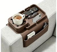 Silicone Sofa Arm Caddy with Extra Large Cup Holder & Phone Tablet Stand, Non-Slip Heatproof Armrest Organiser with Multi Pockets for Remotes, Drinks, Snacks & Glasses (Mocha)