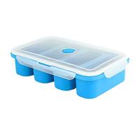Silicone Soup Cube Food Freezing Container Molds with Lid 4 Cubes for Sauce Meal Blue