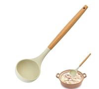 Silicone Soup Ladle - 32.3x8cm Small Rubber Spatulas, White Silicone Spatula Spoon, Long Handle Jar Scraper Heat-Resistant Spoonula Kitchen Utensil | Wood Handled Silicones Spatula for Baking Mixing G