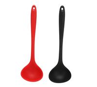Silicone Soup Spoon Multifunctional Black Red Ladle Kitchen Tool Comfortable Grip for Cooking in Home Kitchen, Set of 2