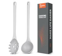 Silicone Spaghetti Spoon&Soup Ladle Cooking Utensils Set of 2,No Scratch for Nonstick Cookware,BPA Free, 450℉ Heat Resistant (GRAY)