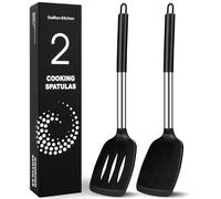 Silicone Spatula, 2 Pack Heat Resistant Slotted & Solid Spatula Set Kitchen Turner BPA Free, Non Stick Flexible Large Black Silicone Spatulas for Cooking Flipping Pressing Fish Eggs Pancakes
