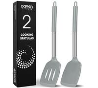 Silicone Spatula, 2 Pack Heat Resistant Slotted & Solid Spatula Set Kitchen Turner BPA Free, Non Stick Flexible Large Grey Silicone Spatulas for Cooking Flipping Pressing Fish Eggs Pancakes