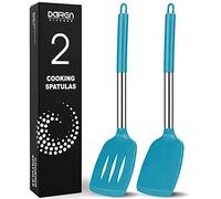 Silicone Spatula, 2 Pack Heat Resistant Slotted & Solid Spatula Set Kitchen Turner BPA Free, Non Stick Flexible Large Blue Silicone Spatulas for Cooking Flipping Pressing Fish Eggs Pancakes