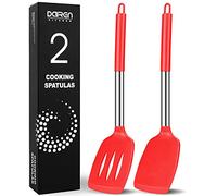 Silicone Spatula, 2 Pack Heat Resistant Slotted&Solid Spatula Set Kitchen Turner BPA Free, Non Stick Flexible Large Red Silicone Spatulas for Cooking Flipping Pressing Fish Eggs Pancakes