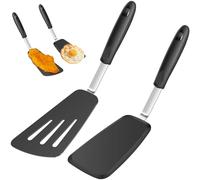 Silicone Spatula,2 Pcs Heat Resistant Slotted/Solid Spatulas for Cooking,Thin,Flexible Edges Non Stick Flexible Silicone Spat-ula Set, Black Spat-ula Turner for Baking,Frying,Flipping Eggs,Pancakes