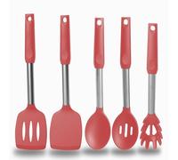 Silicone Spatula and Cooking Spoon,5 Pack Non-Stick Cooking Utensils for Kitchen，Heat Resistant Solid & Slotted Spoons and Spatulas, Stainless Steel Handle Coated with Silicone,Black