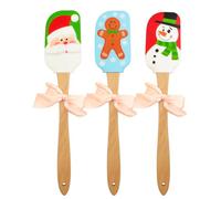 Silicone Spatula, Caliamary 3 Pieces Kitchen Mini Silicone Spatula Set, Christmas Cake Decorating Spatula with Wooden Handle, Snowman Gingerbread Man and Santa Claus Pattern (3)