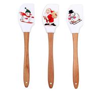 Silicone Spatula, Caliamary 3 Pieces Kitchen Silicone Spatula Set, Christmas Cake Decorating Spatula with Wooden Handle, Snowman Gingerbread Man and Santa Claus Pattern… (Santa Claus)