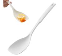 Silicone Spatula Cooking Spoon, 3-in-1 Silicone Kitchen Spoon, Heat Resistant Nonstick Solid Spoon with Deep Groove and Measurement Mark for Frying, Serving Soup and Rice (Beige)
