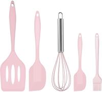 Silicone Spatula Set, 3 Pcs Heat-Resistant Spatula with Whisk & Brush, Non-Stick Rubber Kitchen Utensils Set for Cooking Baking & Mixing (Pink)