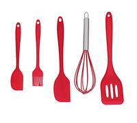 Silicone Spatula Set 5Pcs | Non - Stick Heat Tolerant Baking Tools | Food Grade Kitchen Utensils for Mixing/Scraping/Frying | Dishwasher Safe with Hanging Hooks (Red 5-piece set)