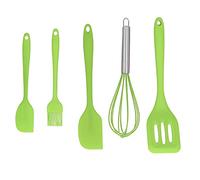 Silicone Spatula Set 5Pcs | Non - Stick Heat Tolerant Baking Tools | Food Grade Kitchen Utensils for Mixing/Scraping/Frying | Dishwasher Safe with Hanging Hooks (Green 5-piece set)