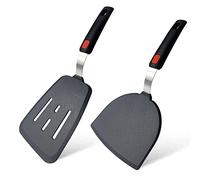 Silicone Spatula Set of 2 for Nonstick Cookware,Tenta Tenta Kitchen Slotted Angle Round Pancake Spatulas 600°F Heat Resistant Classic Rubber Spatula Set For Cooking-Grey/Black