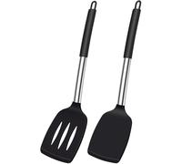 Silicone Spatula Set of 2, Non-Stick & Heat Resistant Kitchen Turner - BPA-Free Solid and Slotted Spatulas for Flipping Eggs, Pancakes, Baking, Frying - Safe for Non-Stick Pans