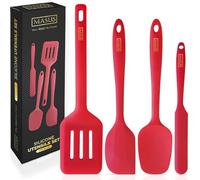 Silicone Spatula Set with Slotted Turner, 4-Piece One-Piece Seamless Kitchen Set for Everyday Cooking, Safe for Nonstick Cookware, 600°F Heat Resistant, BPA Free, Dishwasher Safe | MASUS (Red)